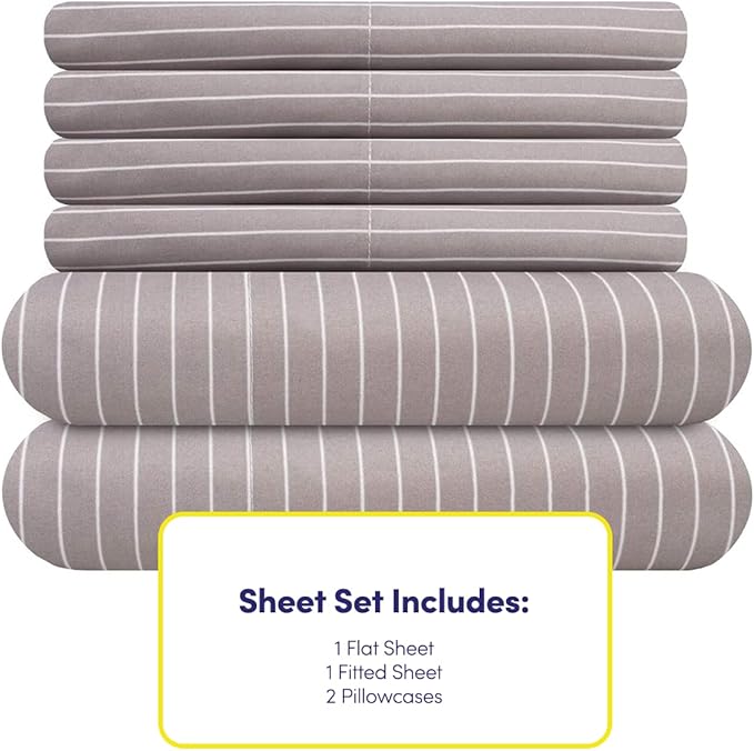 Twin Size Bed Sheets - 4 Piece 1500 Supreme Collection Fine Brushed Microfiber Deep Pocket Twin Sheet Set Bedding - 1 EXTRA PILLOW CASES, GREAT VALUE, Twin, Pinstripe Gray