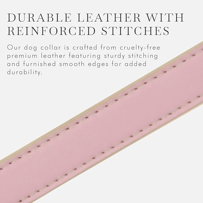 Cupertino Dog Collars, Harnesses & Leashes Made from Vegan Leather with Dog Tracker Device Holder Adjustable Dog Collar (Medium, Pink)-Mewly Pet