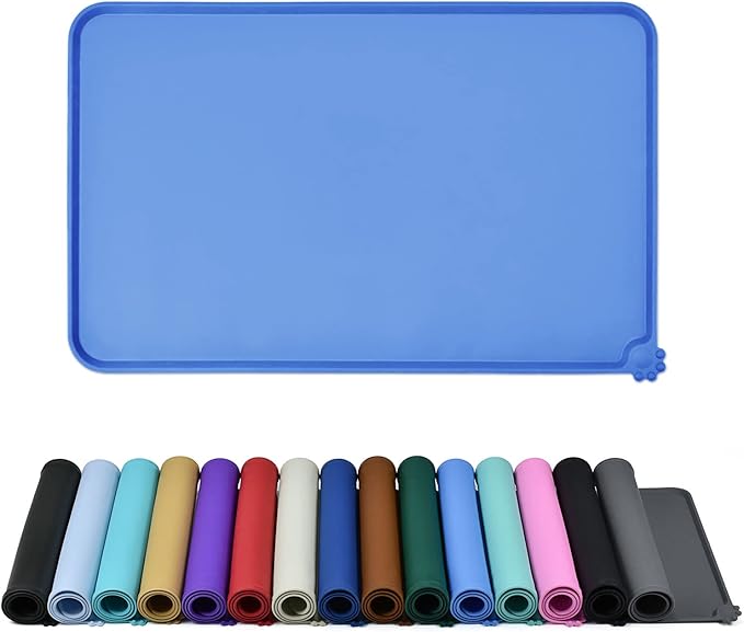 Waterproof Pet Feeding Mat with High Raised Edges, Heavier and Thicker Placemats for Cat Dog Water Bowl with BPA Free, Dogs Cats Food Mats for Messy Drinkers to Prevent Spill and Protect Floors-Mewly Pet