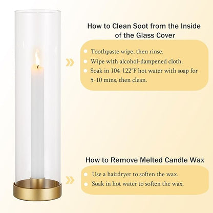 Romadedi Glass Hurricane Candle Holders Gold - 12 Inch Taper Candlestick Holder Bulk Clear Glass Cylinder Table Centerpiece Wedding Decor Party Birthday Christmas Home Decorations, Set of 10