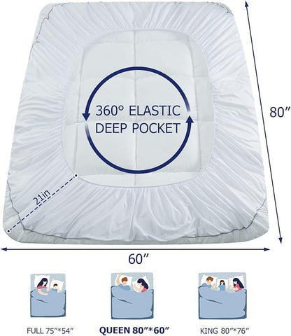 Marine Moon Mattress Topper Queen, Cooling Plush Bed Thick Pillow Top Pad, Hotel Quality Down Alternative for Queen Size with Deep Pocket,Soften Hardened Bed
