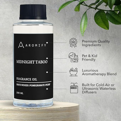 Midnight Taboo Diffuser Oil, Inspired by Luxury Hotels, 6.7 Fl Oz 200 mL, Hotel Scent for Home, Office, Bathroom & Spa, Aromatherapy Essential Oil, Lemon & Pomegranate Scents.