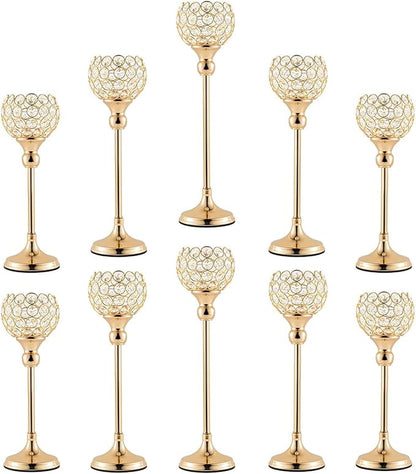 VINCIGANT Candle Holders for Tea Lights Wedding Table,Gold Crystal Candle Holders Candle Stick Holder Rhinestone Decorative Tray for Party Thanksgiving Gift