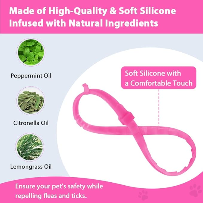 4 Pack Flea and Tick Collar for Cats, Natural Plant Oil Formula Cat Flea Collar Provides 32-Month Protection for Flea & Tick Prevention, Waterproof & Adjustable Cat Flea Treatment for Most Cats-Mewly Pet