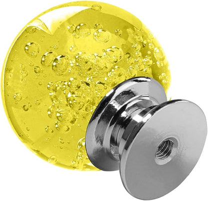 12 Pcs 30mm Round Shape Bubble Crystal Glass Cabinet Knobs with Screws Drawer Knob Pull Handle Used for Kitchen, Dresser, Door, Cupboard (Yellow)