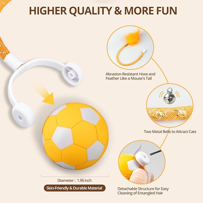 Cat Toy Ball,Interactive Cat Toy Ball with 3 Modes for Indoor Cat,The 2025 Generation Self Moving Cats Toy,Rolling Cats Toy with Feather & Bells for Bored Cats & Small dogs,Touch to Activate (Orange)-Mewly Pet