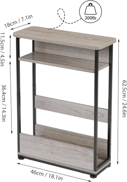 Vintage Narrow Side Table with Storage Shelf, 3 Tier Slim End Table Modern Sofa Table for Narrow and Small Spaces, 24.6 Inch Height Bedside Table Nightstand (Oak, Large)