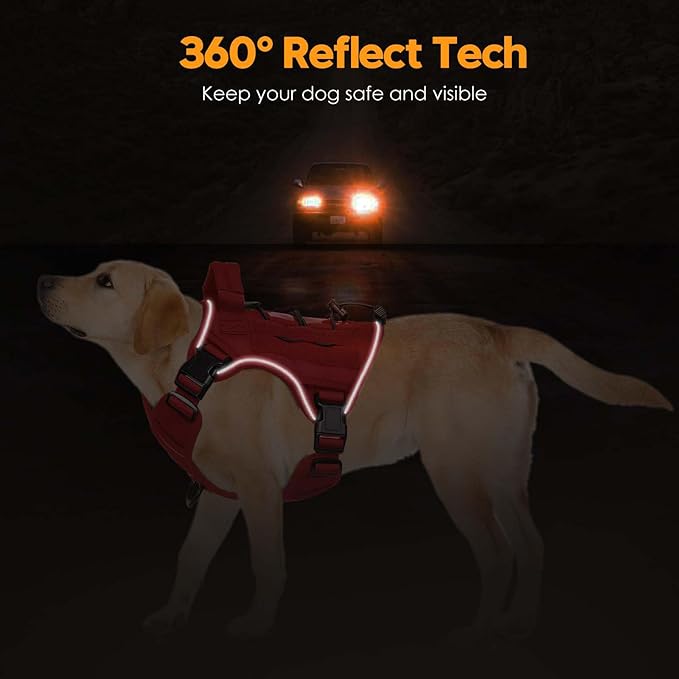 Heavy-Duty Tactical Dog Harness for Large Dogs, No Pull Adjustable Reflective Pet Vest with Molle System, K9 Military-Grade Control for Service Training, Outdoor & 10+ Breeds, Red, Small-Mewly Pet