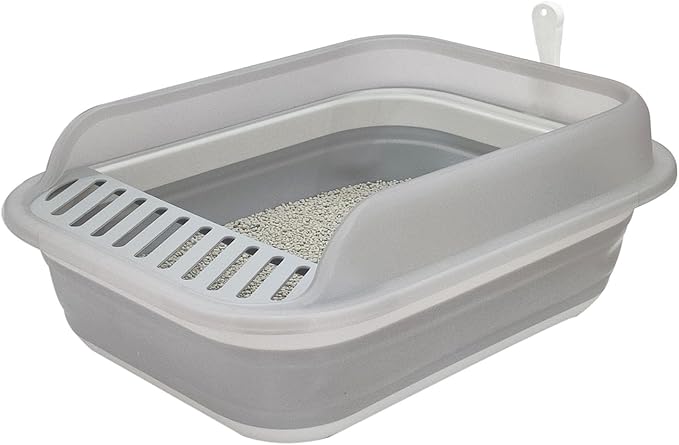 Open Cat Litter Box with High Side, Anti-Splashing Kitty Litter Pan Collapsible Travel Litter Potty Pan Scoop Leak-Proof Pedal Cat Toilet No Smell Easy Clean (M Gray High Side)-Mewly Pet