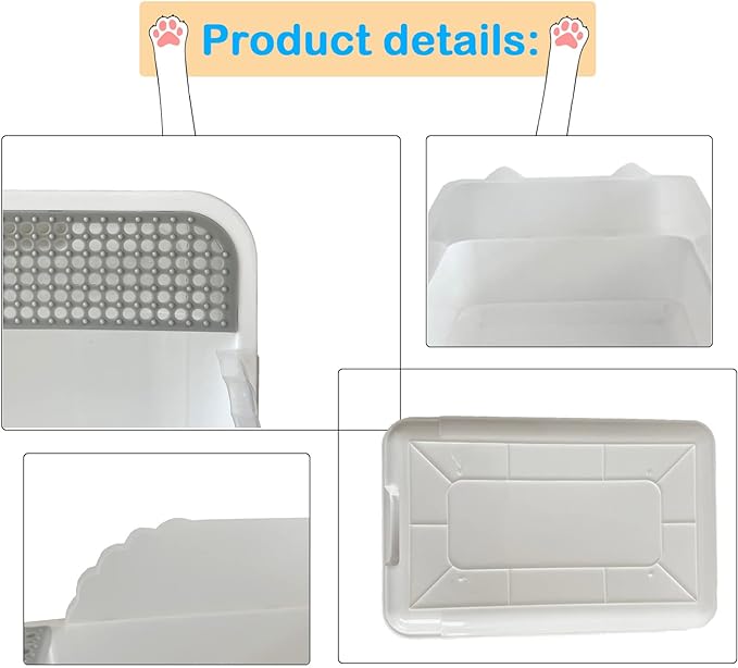 Open Cat Litter Box with High Side,Anti-Splashing Cats Litters Pan,Kitten Toilet with Litter Sifting Scoop,Semi-Enclosed Removable Kittens Litter for Boxes Easy to Clean No Odor-Mewly Pet