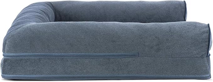 Furhaven Cooling Gel Dog Bed for Large/Medium Dogs w/ Removable Bolsters & Washable Cover, For Dogs Up to 55 lbs - Sherpa & Chenille Sofa - Orion Blue, Large-Mewly Pet