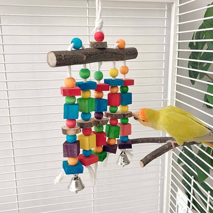 Bird Chewing Toys for Parakeet- Parrot Cage Bites, Wooden Block Cockatiel Toy for Small and Medium Parrots and Birds-Mewly Pet