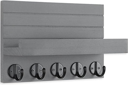 Key Holder for Wall, Decorative Key and Mail Holder with Shelf Has Large Key Hooks for Bags, Coats, Umbrella – Paulownia Wood Key Hanger with Mounting Hardware (9.8”W x 6.7”H x 4.2”D)