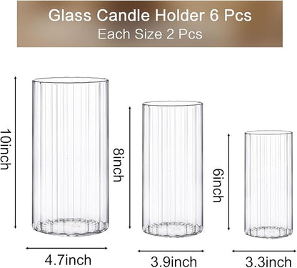 yshengood 6 Pcs Glass Hurricane Candle Holder Ribbed Glass Candle Holder - Elegant & Easy to Use, Perfect for Wedding, Holiday, Party Decor, Home and Event Essential