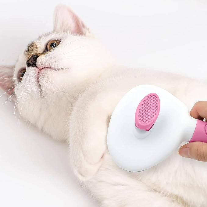 Cat Brushes for Indoor Cats, Dog Brush for Shedding with Metal Cat Comb, Self Cleaning Pet Hair Brush with Release Button for Grooming Kitten(Pink)-Mewly Pet