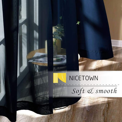 NICETOWN Chiffon Sheer Curtain Panels 96 inches Long, Soft Grommet Top Chiffon Sheer Window Treatment Curtains for Living Room (W55, Navy Blue, 2 Pieces)