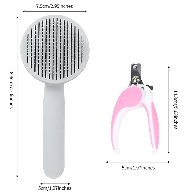 2PCS Pet Grooming Kit, Cat Brushes & Cat Nail Clipper, Cat Grooming Brush for Sedding and Grooming Fur (Pink）-Mewly Pet