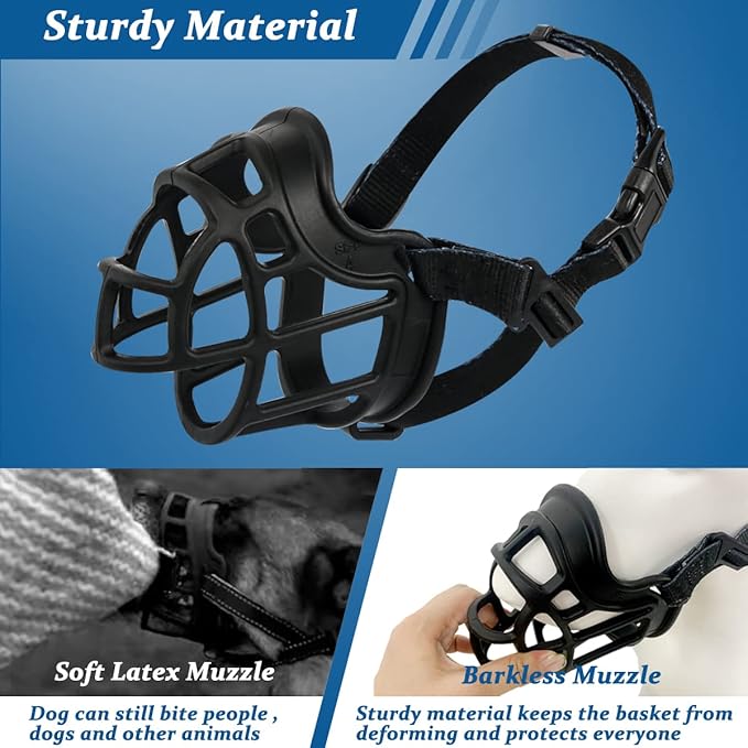 BARKLESS Dog Muzzle, Basket Muzzle Anti Biting Chewing, Sturdy Lightweight Cage Mouth Cover for Small Medium Large Sized Dogs, Allows Panting Drinking, Suitable for Grooming Trimming Training-Mewly Pet