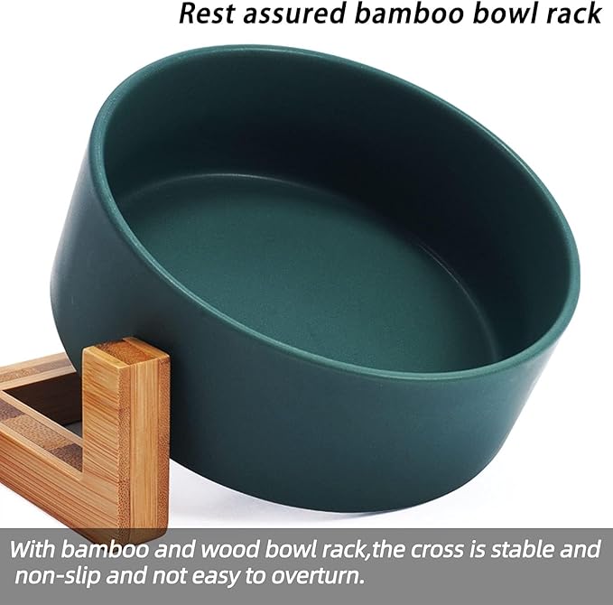 Petygooing Dog Bowls,Green Ceramic Cat Dog Bowl Set with Stand for Food and Water Feeder,Non-Slip Cute Modern Pet Dishes for Cats Small Size Dogs Puppy (13.5OZ/5.1 in)-Mewly Pet
