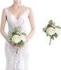 SEMONONIA Wedding Bridesmaid Bouquet Flower 1 Pack - Ivory White Artificial Flowers Bouquet Rustic Small Floral Centerpieces for Marriage Proposal Party Anniversary Dining Table Decorations -7inch