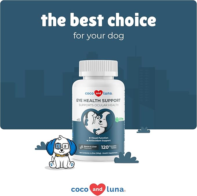 Eye Support for Dogs - 120 Chewable Tablets - Supplements for Vision, Eye Vitamins for Dogs, with Cod Liver Oil Antioxidant, Omega 3 EPA and DHA Fatty Acids.-Mewly Pet