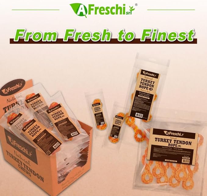 Afreschi Turkey Tendon Rope (M) 3.17 oz, USA-Sourced Turkey Tendon, All Natural Human Grade Dog Chew, Hypoallergenic, Rawhide Alternative, Dog Treats for Medium Breeds-Mewly Pet