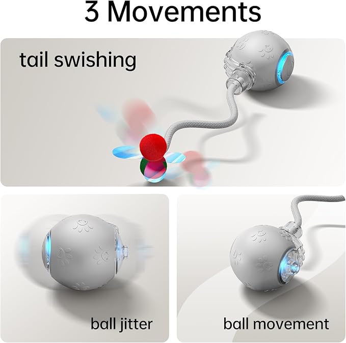 Interactive Cat Toys for Indoor Cats - Kitten Toy with Speedy Tail 2.0, Automatic Cat Toys for Bored Indoor Adult Cats, Motion-Activated, 2025 New Upgraded, USB Rechargeable (Grey)-Mewly Pet