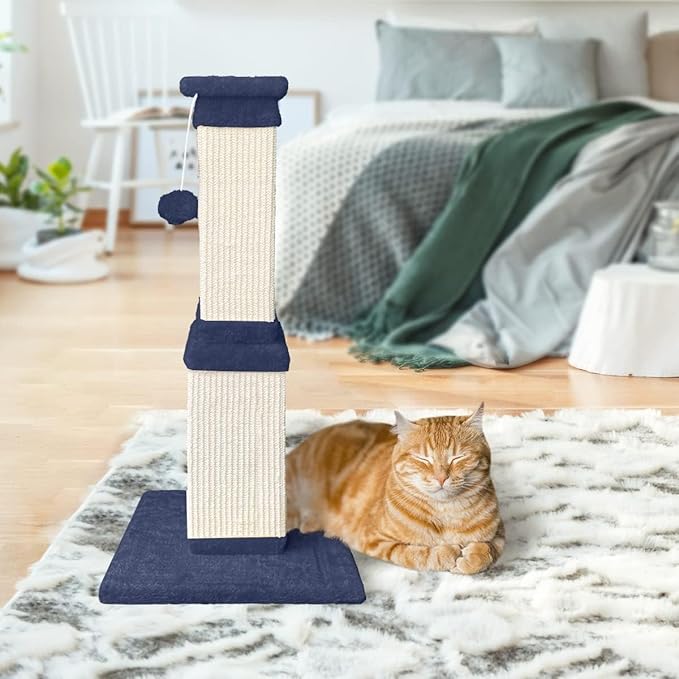 AGYM Cat Scratching Post, 32 Inch Cat Scratch Post for Cats and Kittens, Protect Your Furniture and Exercise Cats, Nature Sisal Modern Cat Scratcher for Indoor Cats, Blue-Mewly Pet