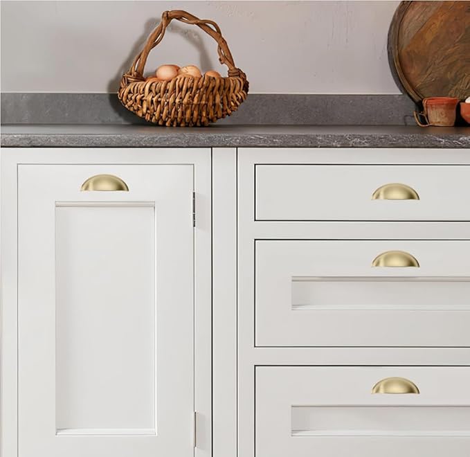 khtumeware 10 Pack 4" Drawer Pulls Brushed Brass Cabinet Cup Pulls Kitchen Hardware Cabinet Handles Drawer Handles Knobs 4 inch Hole Center