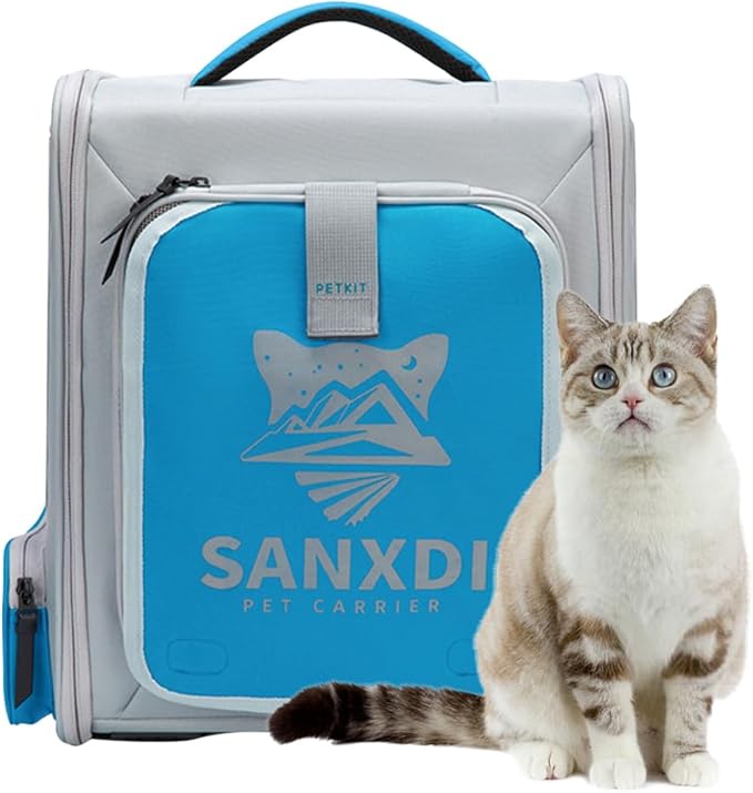 Expandable Pet Backpack, Cat Backpack with Breathable Mesh, Collapsible Soft Cat Travel Bag for Outdoor Hiking, Large Space Dog Backpack(Blue)-Mewly Pet