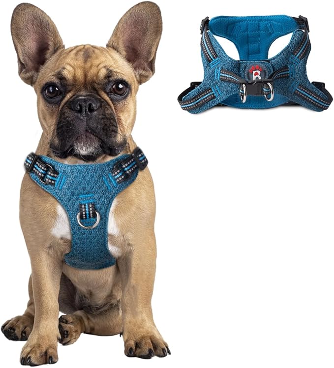 Dog Harness Step in Dog Vest Harness, Reflective Adjustable Puppy No Pull Harness Breathable Soft for Small and Medium Dogs Cats, Blue/Black, S-Mewly Pet