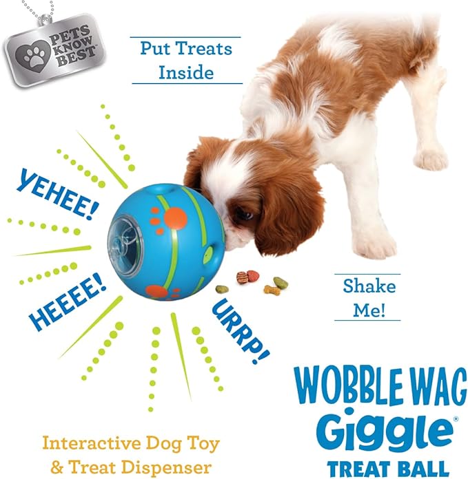 Wobble Wag Giggle Treat Ball- Interactive Dog Toy & Treat Dispenser, Fun Giggle Sounds When Rolled or Shaken, Great for Dogs Pets Know Best-Mewly Pet