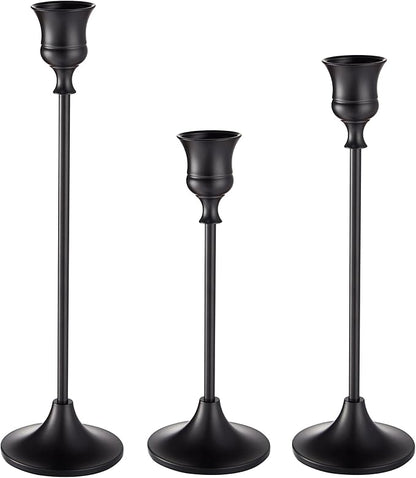Black Candlestick Holders, Taper Candle Holders, Set of 3 Matte Black Candle Holder Set, Vintage Table Centerpiece for Wedding Christmas Holiday