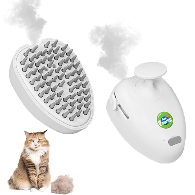Cat Steam Brush for Shedding, 4 in 1 Rechargeable Steam Brush for Cats and Dogs, Anti-Static, Massage, Cleaning, Shedding & Combing All In One!-Mewly Pet
