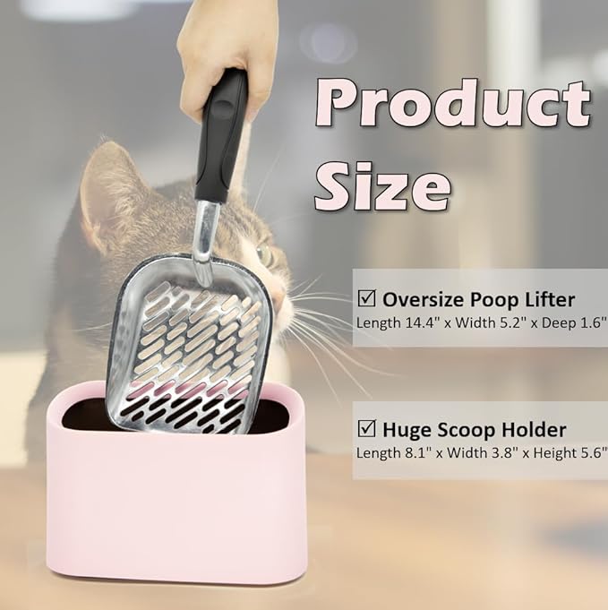 Full Metal Cat Litter Scoop with Holder – Heavy Duty Litter Scooper & Speed Sifter – Aluminum Cat Poop Scooper Captures All Clumps – Washable Stand for Easy Cleaning-Mewly Pet