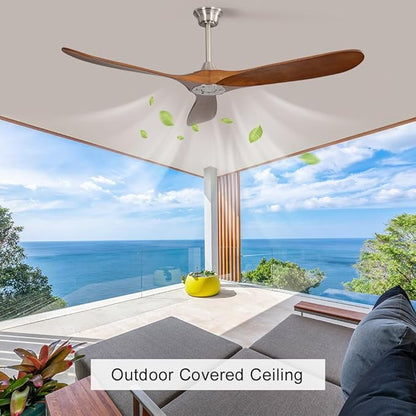 Sofucor 60 Inch Ceiling Fan No Light, Solid Wood Ceiling Fans Without Lights for Indoor/Outdoor, Remote Control, Reversible DC Motor, 3 Blades Modern Ceiling Fans for Patio, Living Room, Farmhouse