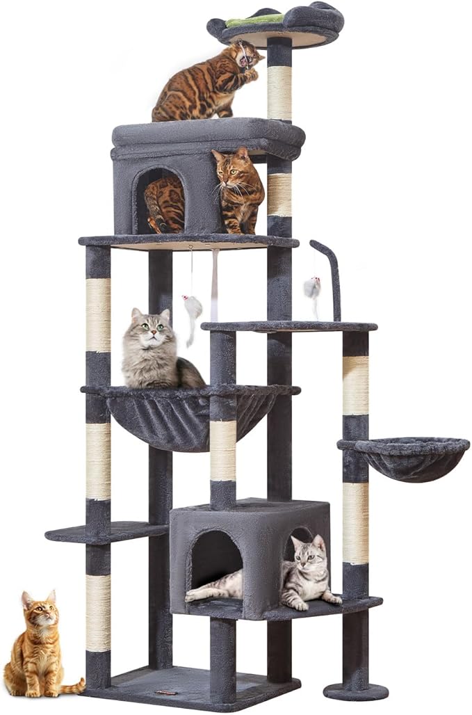 Taoqimiao 83In Heavy Duty Cat Tree, Suitable 20lb+ Large Cats, XXL-Cat Tower for Indoor Cats Large Adult, 2 Luxurious Cat Cando with 8 Scratching Posts,Oversized Metal Hammocks,Smoky Gray MS032G-Mewly Pet