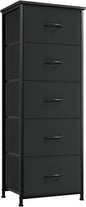 Somdot Tall Dresser for Bedroom with 5 Drawers, Storage Organizer Chest of Drawers with Removable Fabric Bins for Closet Bedside Living Room Laundry Entryway Hallway, Black