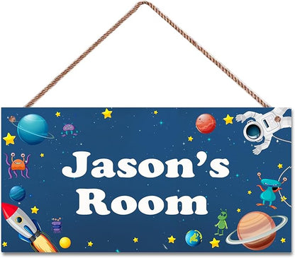 Personalized Signs Stars Rocket Sign For Boys Room Alien Wall Art Decoration Exquisite Decorative Signs Custom Name for Kids Room Wall Art Decor Outer Space Themed Nursery Decor For Girls Bedroom
