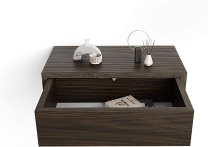Mobili Fiver, Riccardo Wall Bedside Table, Dark Walnut, Made in Italy