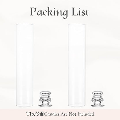 Glass Hurricane Candle Holder: 12" Tall Candlestick Holder with Cylinder Windproof Cover Clear Taper Candle Holders for Wedding Party Birthday Christmas Home Decor Set of 2