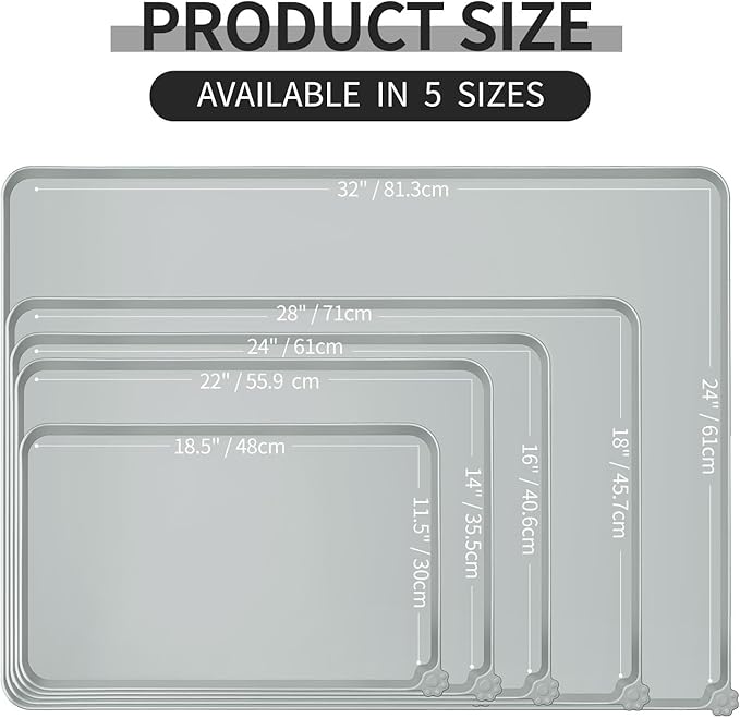 Waterproof Pet Feeding Mat with High Raised Edges, Heavier and Thicker Placemats for Cat Dog Water Bowl with BPA Free, Dogs Cats Food Mats for Messy Drinkers to Prevent Spill and Protect Floors-Mewly Pet