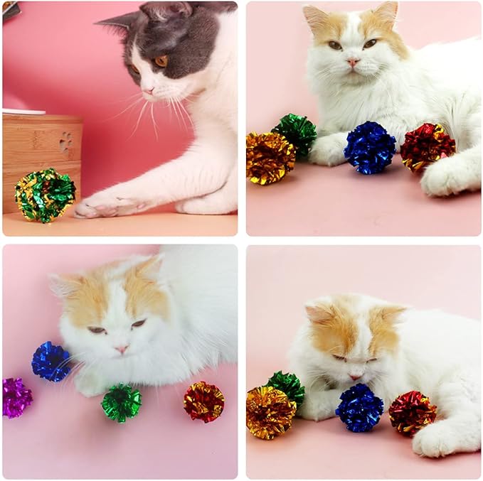PET SHOW 20 Pcs Cat Crinkle Toy Ball 2.5inch Mylar Cat Pounce Chase Toys Colorful Paper Ball Chase Training Activity for Cats Kittens-Mewly Pet