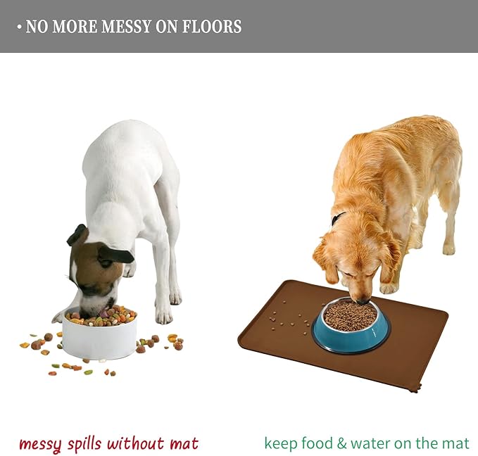 Waterproof Pet Feeding Mat with High Raised Edges, Heavier and Thicker Placemats for Cat Dog Water Bowl with BPA Free, Dogs Cats Food Mats for Messy Drinkers to Prevent Spill and Protect Floors-Mewly Pet