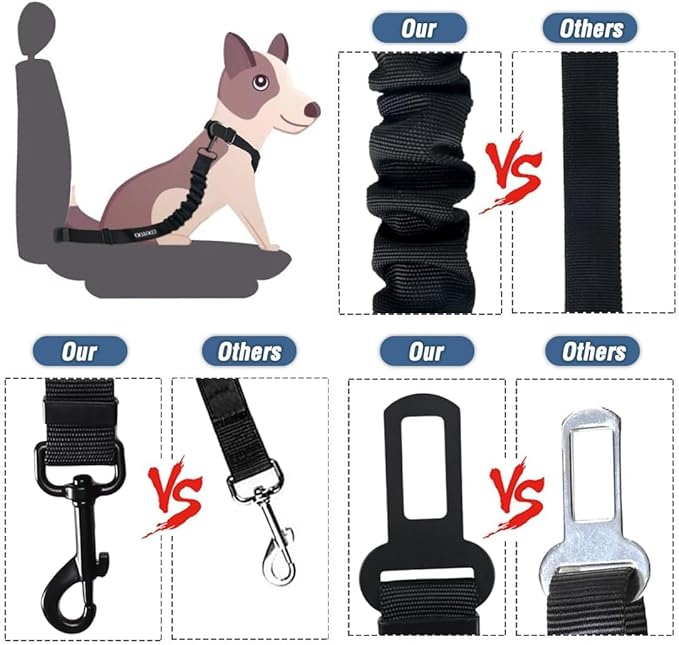 COOYOO Dog Seat Belt,Retractable Dog Car Harness Seat Belt for Car Adjustable Nylon Pet Safety Seat Belts Heavy Duty & Elastic Bungee Buffer-Mewly Pet