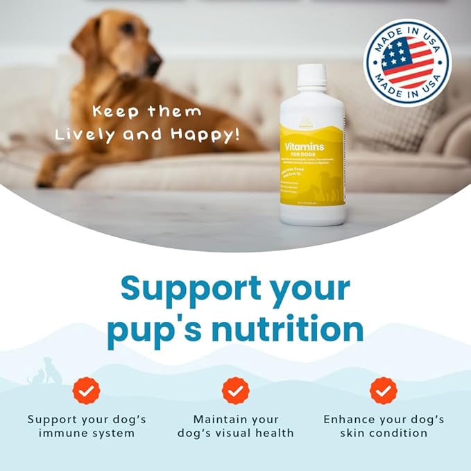 Liquid Multivitamin for Dogs with Probiotics, 8 in 1 Vitamins for Immune Support, Energy & Digestion, High Absorption Liquid Dog Supplement, Made in USA, 32 oz-Mewly Pet