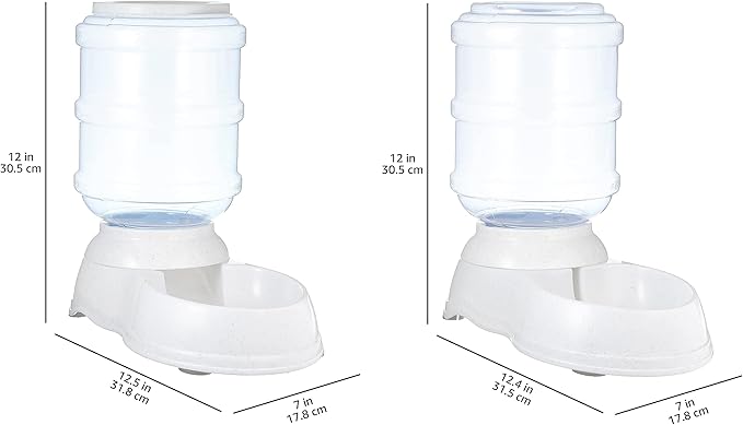 Amazon Basics Automatic Dog Cat Water Dispenser Gravity Feeder Set, Pack of 2, Small, 6-Pound Food Capacity, 1-Gallon, Gray-Mewly Pet