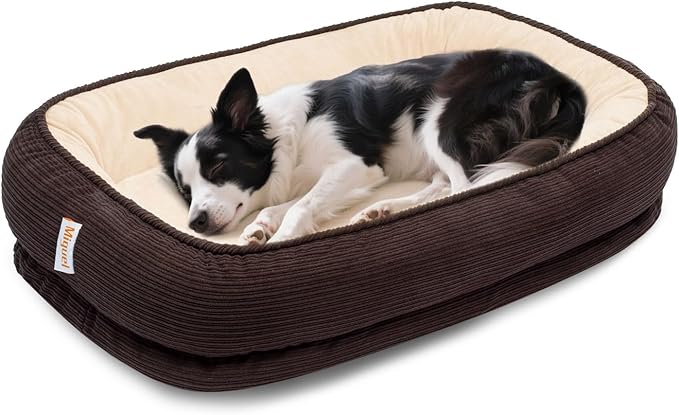 Orthopedic Dog Bed for Large Size Dog Washable Cover, Egg Crate Foam Cat Bed for Senior Cat,Oval Kennel Bed, Pet Couch Bed with Four Sided Bolster, Removable Washable Cover Non-Slip Bottom, Brown-Mewly Pet