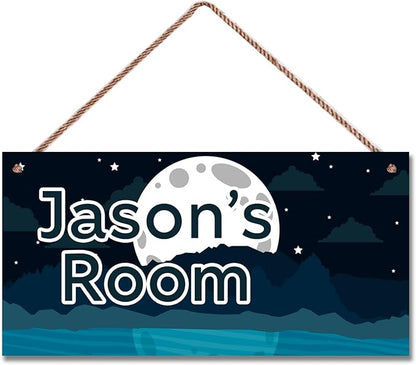 Personalized Starry Sky Sign Funny Moon Themed For Kids Room Boys Bedroom Door Decor,Custom Name Wall Art Decor Decorative Plate for Nursery Little Man Cave