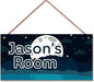 Personalized Starry Sky Sign Funny Moon Themed For Kids Room Boys Bedroom Door Decor,Custom Name Wall Art Decor Decorative Plate for Nursery Little Man Cave